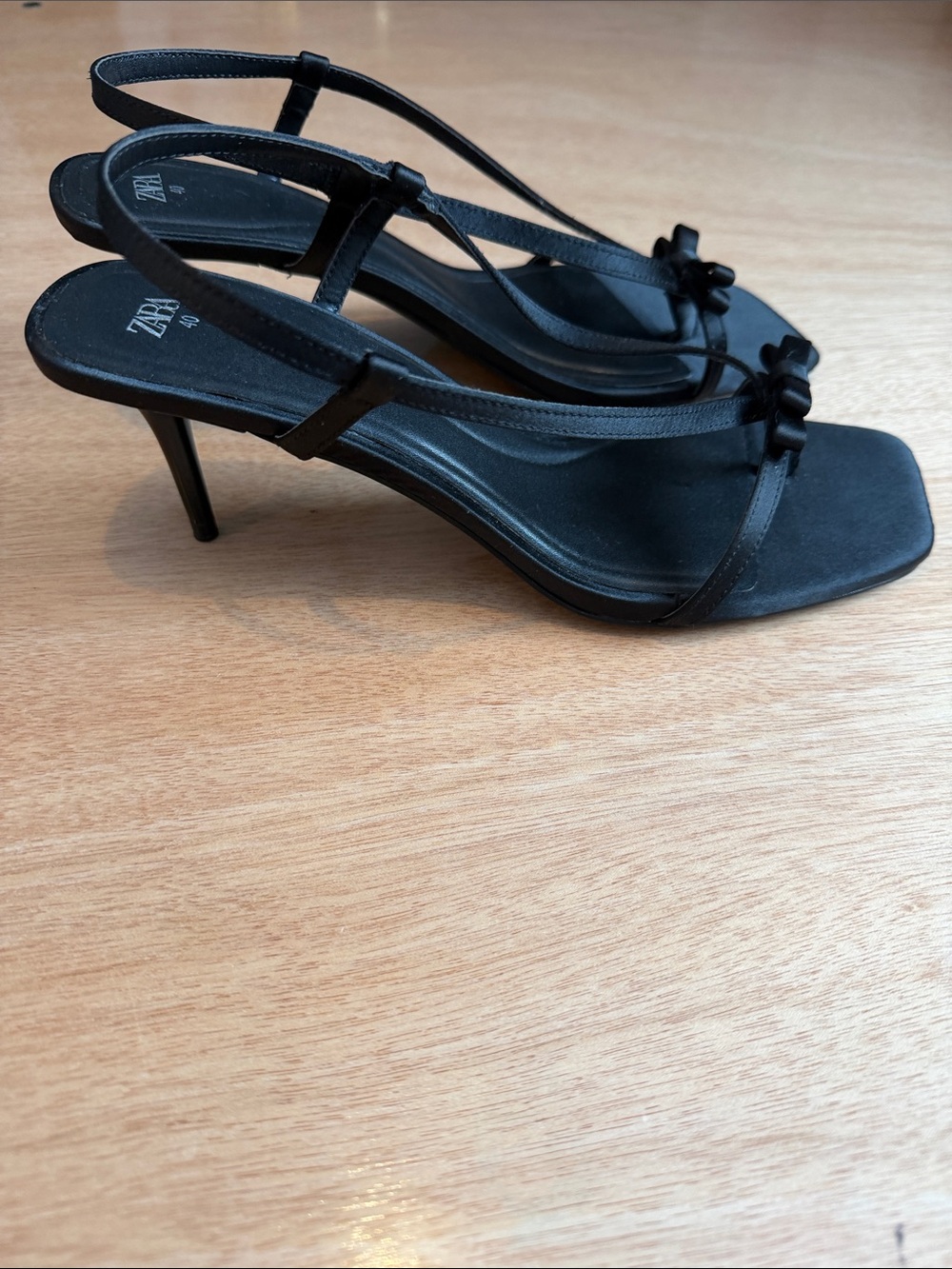 Zara Black Strappy Satin Sandals with Bow Detail - Picture 8 of 8